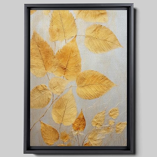 Original Ginkgo biloba Print On Canvas, Modern Textured Gold Wall Art, Abstract Gold Leaves Print, Living room Wall Decor, Canvas, Print