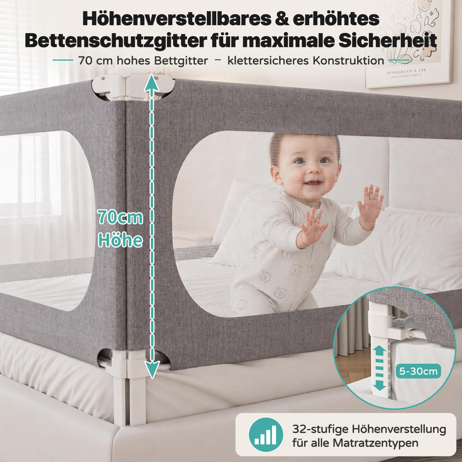 Redcoutt Barrera de Cama(140CM) — Barrera Seguridad Niños Cama con Elevación Vertical, Apta para Camas Infantiles, Lecho de Adultos y Lecho de Madera Maciza (Envase Individual)