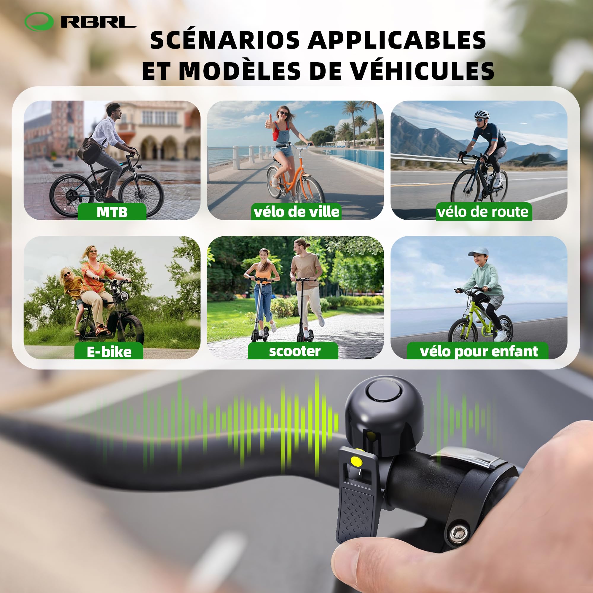 Sonnette Vélo RBRL 110 DB – Aluminium, Design Rétro, Compatible Guidon 21-22.2 Mm – Pour VTT, Route, Ville