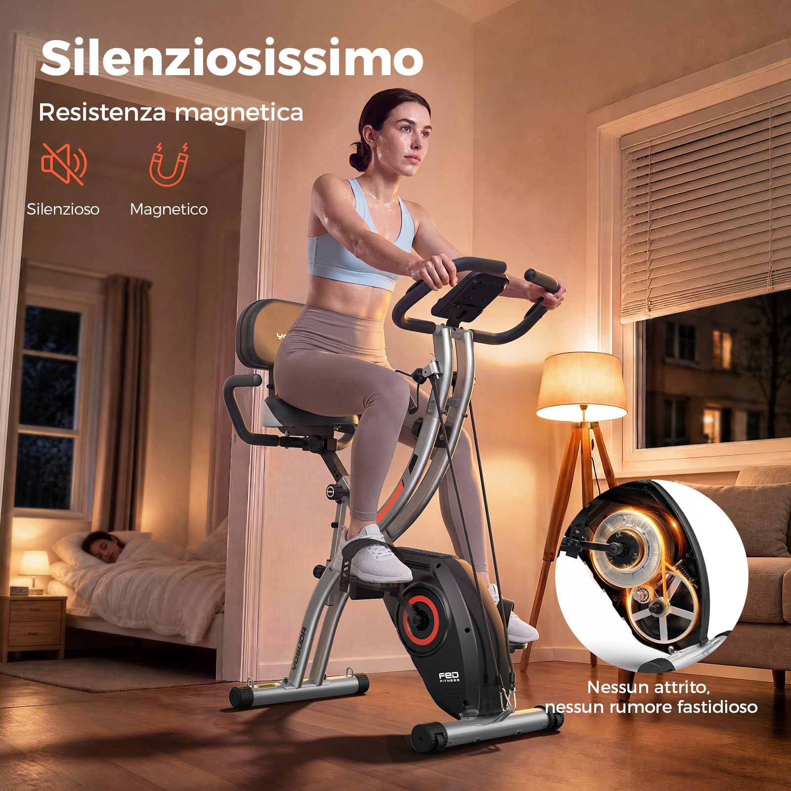 YOSUDA Cyclette da Casa Pieghevole 5 in 1 con APP, Cyclette Pieghevole con Banda Elastica, Monitor LCD, 8/16 Livelli di Resistenza, Sedile largo, Max 150/172 kg