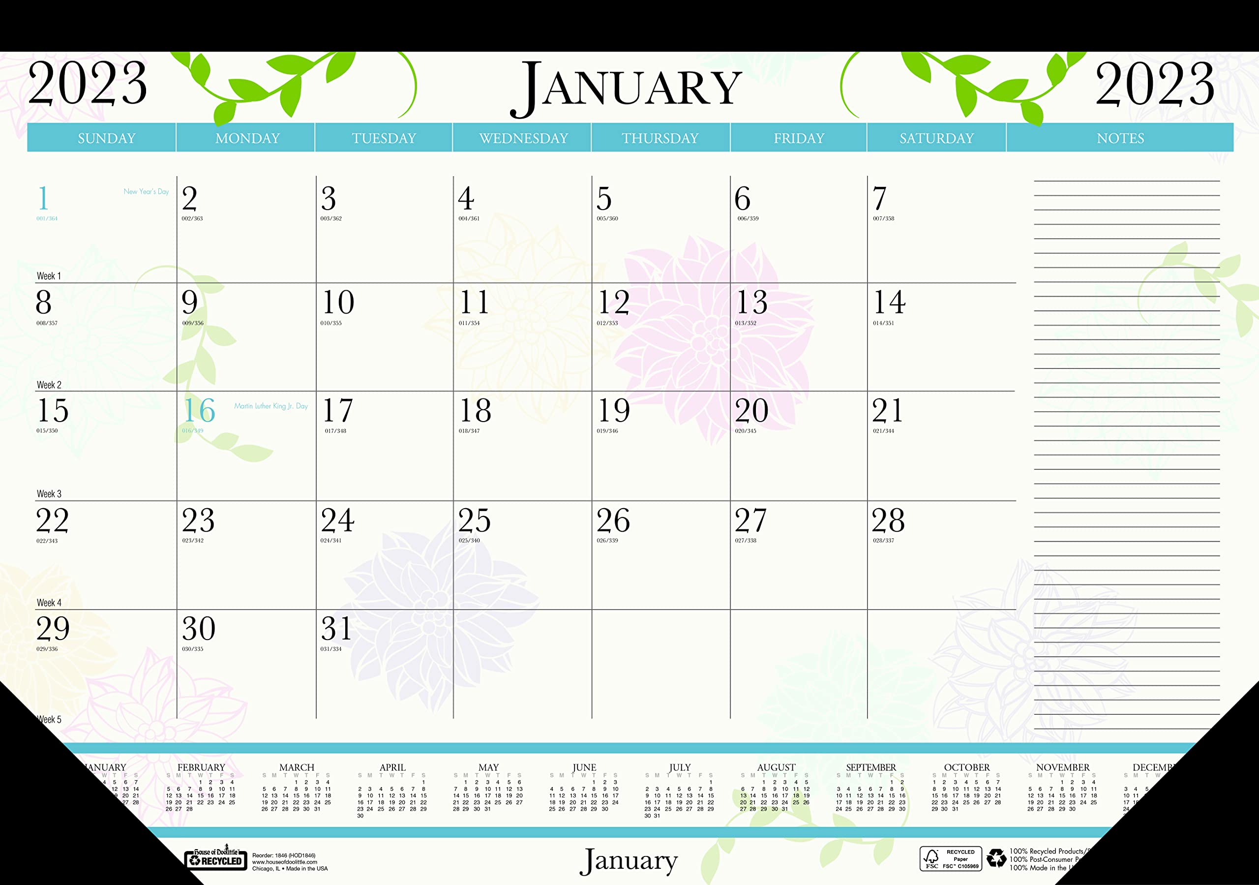 House of Doolittle 2023 Monatlicher Schreibtischunterlage-Kalender, Erdlandschaften, skurriles Blumenmuster, 47,6 x 33 cm, Januar - Dezember (HOD1846-23)