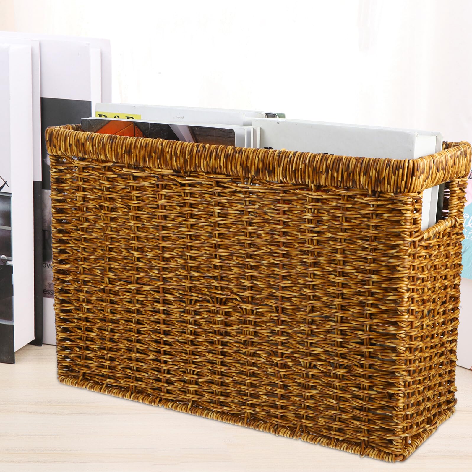Genérico Cesta Tejida con Asas de Ratán Plástico Cesta Decorativa para Almacenamiento y Organización de Objetos Domésticos para Oficina Dormitorio y Sala de Estar