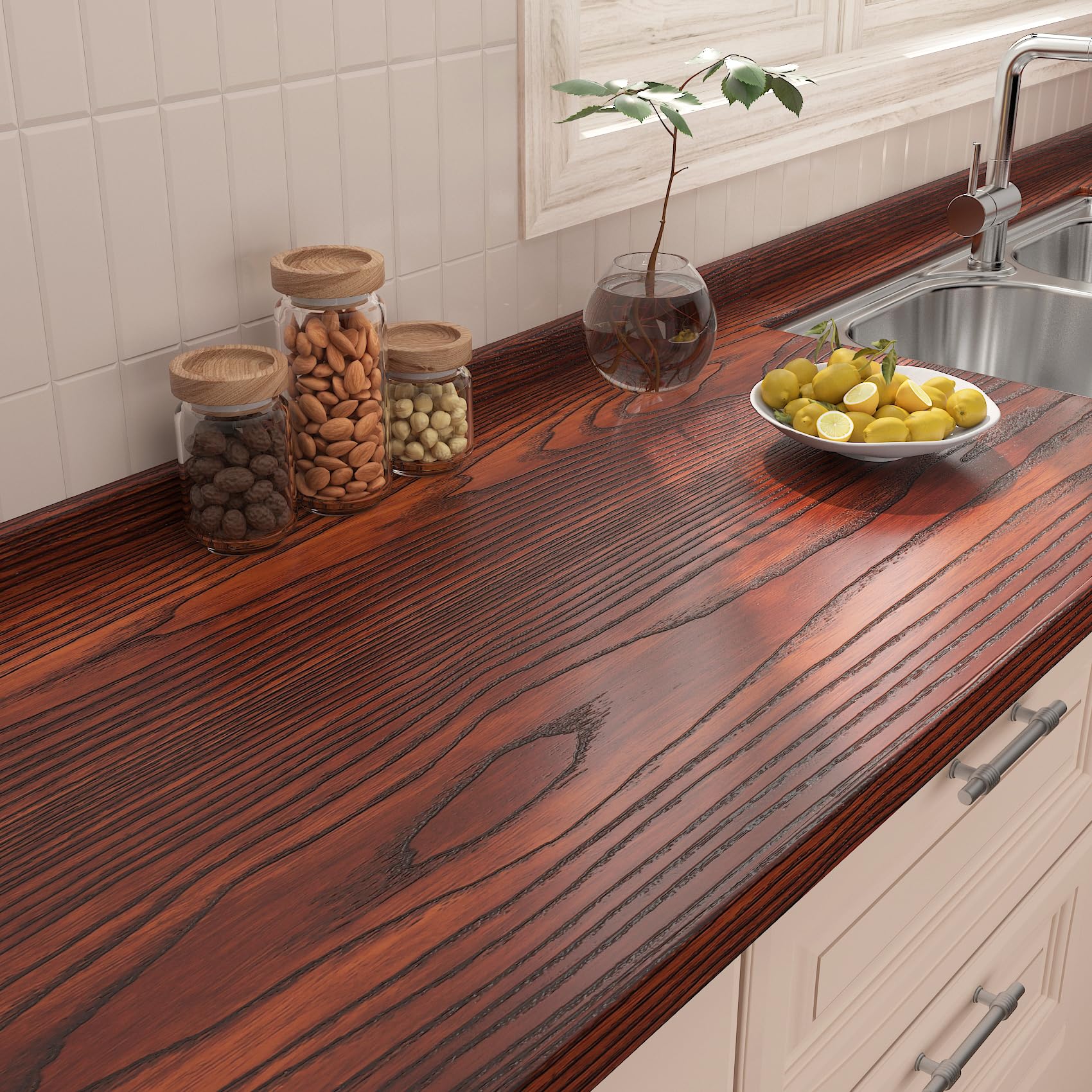 Yenhome Klebefolie Möbel Holzoptik Dunkel 60x300cm Braun Selbstklebende Folie Holzoptik Vintage Möbelfolie Wasserdicht Selbstklebende Folie für Möbel Tür Tisch Schrank Klebefolie Arbeitsplatte Küche