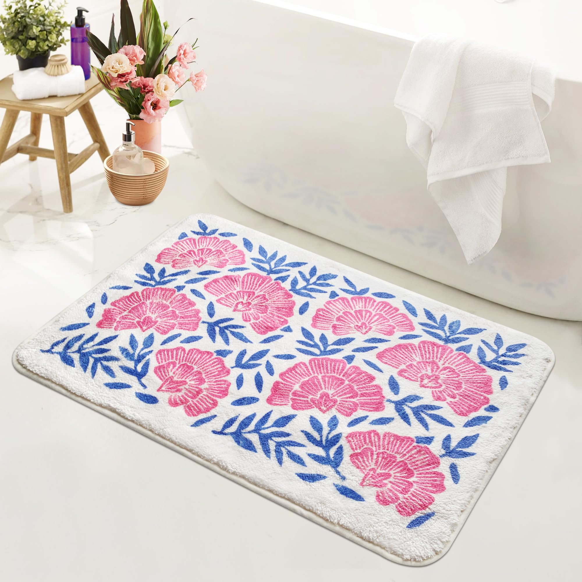 SHIYUE Cute Bath Mat for Bathroom Rugs, Ultra Soft and Fluffy Microfiber Water Absorption Non Slip Mat for Bedroom Kitchen Bathroom Toilet Floors(18"×