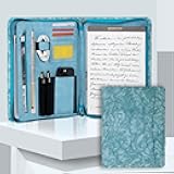 Padfolio with Zipper, Portfolio Binder, Leather Portfolio with Zipper for Men Women, Portfolio Organizer, Padfolio Business Resume A4/Pad, Blue Floral Pattern