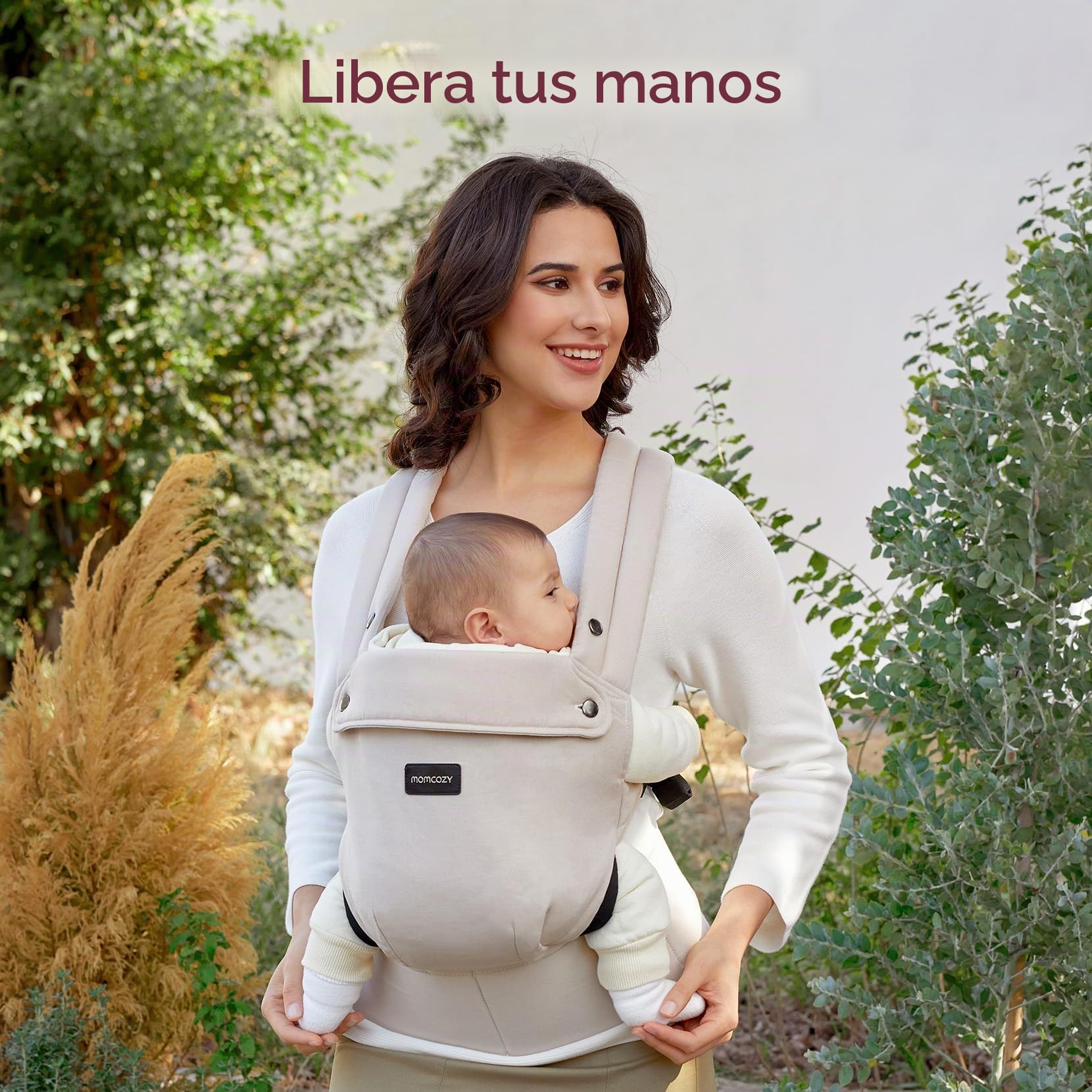 Momcozy Portabebés Ergonómico de Recién Nacido a Niño Pequeño, Cómodo y Ligero, para Bebés de 3,2 a 20kg, Fácil de Poner, Ideal para Crianza con Manos Libres, Soporte Lumbar Mejorado, Caqui
