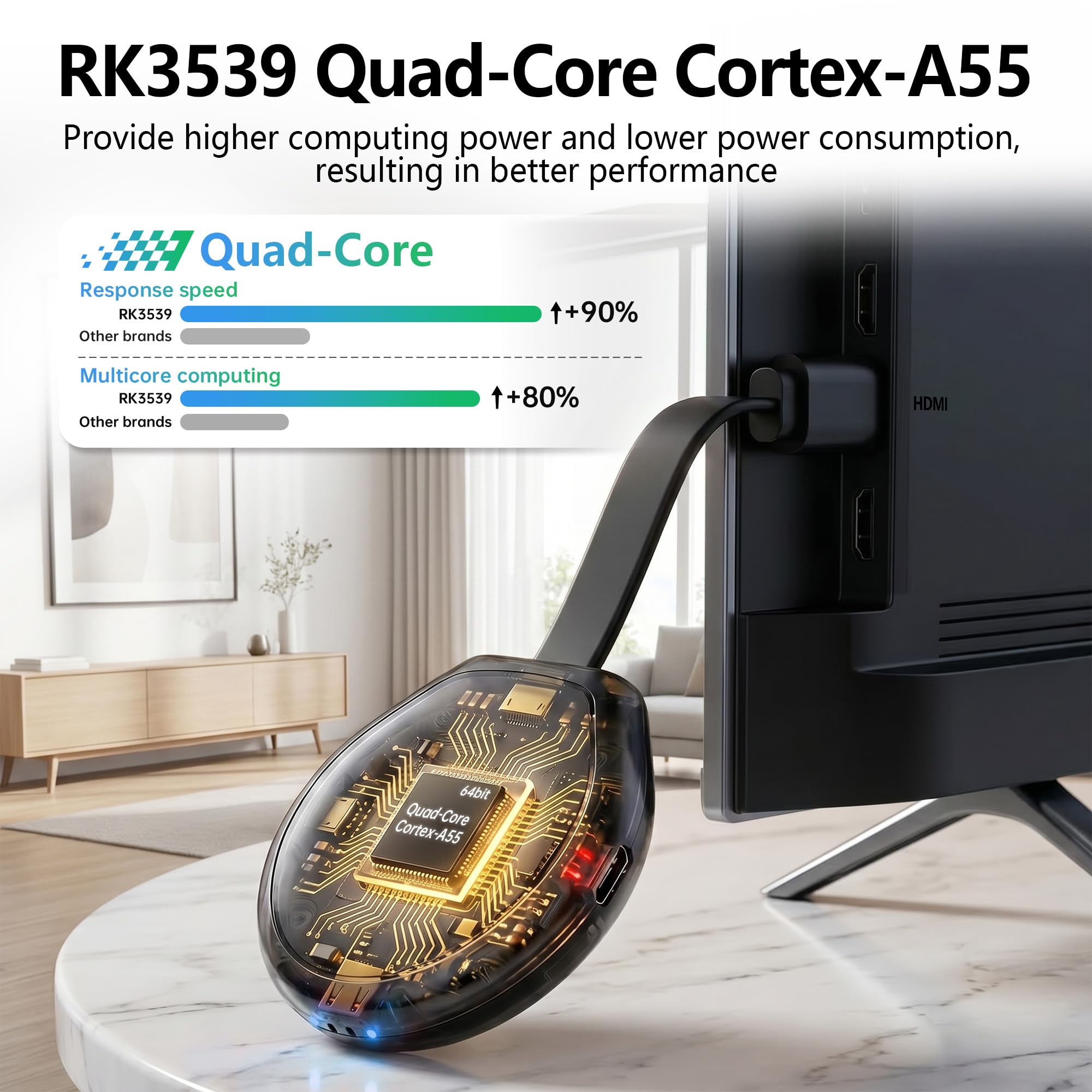 Android 14 TV Stick, RK3539 Quad Core 4GB RAM 32GB ROM, 4K WiFi 6 USB3.0 | 64bit Cortex-A53 Chipset, Smart TV Stick Support 2.4G /5G Dual-band Wi-Fi BT 5.4, Ethernet 10/100M Streaming Stick TV