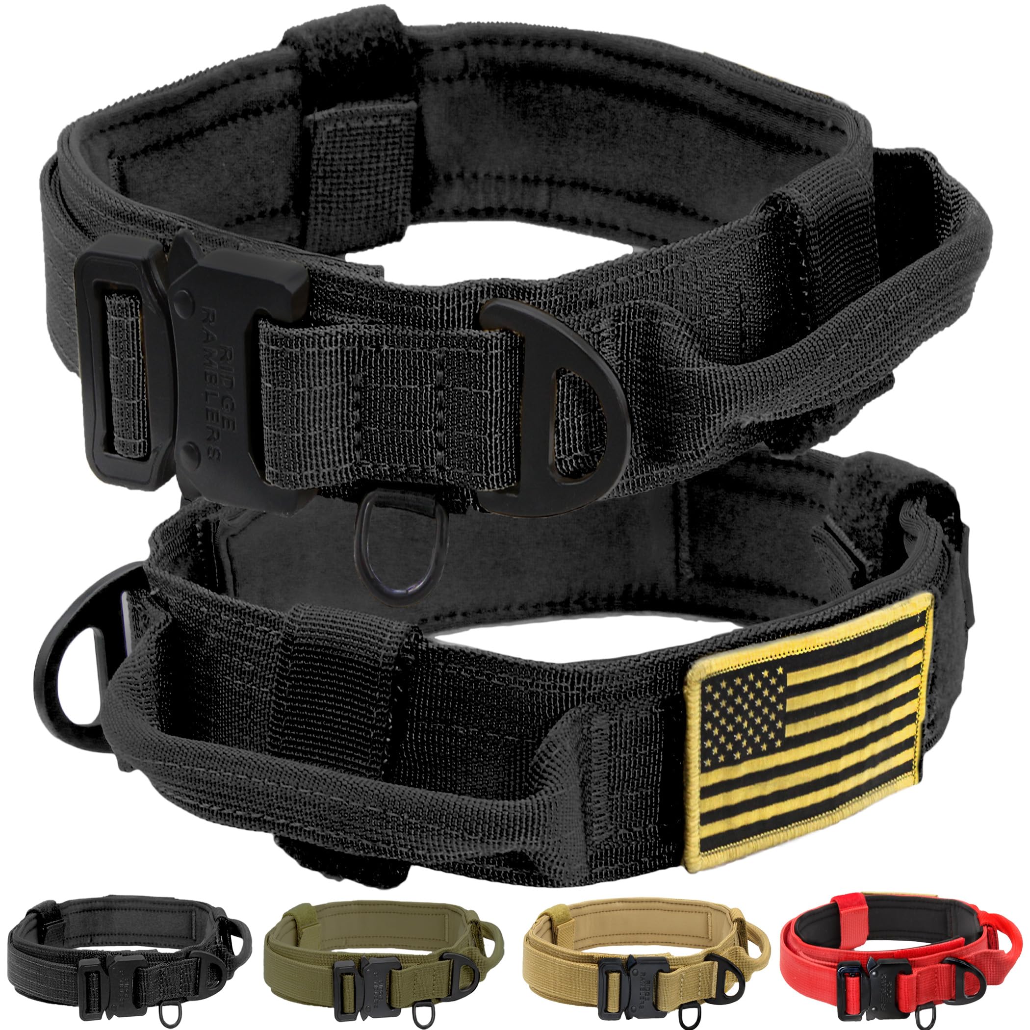 Advanced Tactical Dog Collar with Handle - Heavy Duty Dog Collar Made with Lightweight Metal Hardware and Soft Neoprene Padding - Military Dog Collar for Medium Large and X-Large Dogs