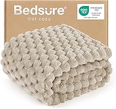 Bedsure Throw Blanket for Sofa - Cozy Soft Throw Blankets for Couch, Cute Fluffy Warm Jacquard Fleece Gifts for Women and Girls, Home Room Decor, Beige, 127x152 cm