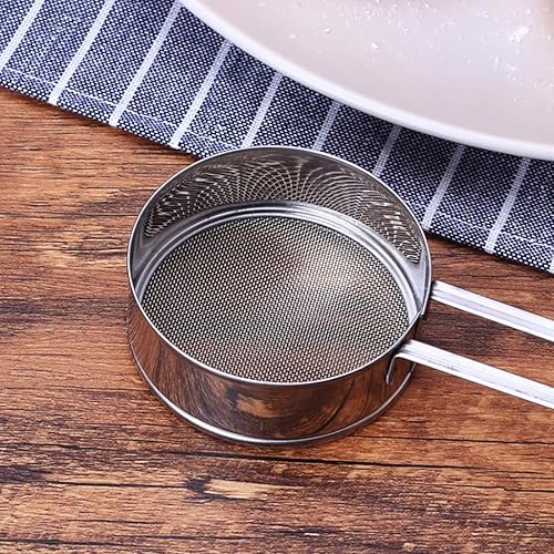 Miniatura 8 de Colador de acero inoxidable con mango largo, tamiz de harina, pequeño tamiz de harina para hornear, polvo, azúcar y café, colador de té de pastas,