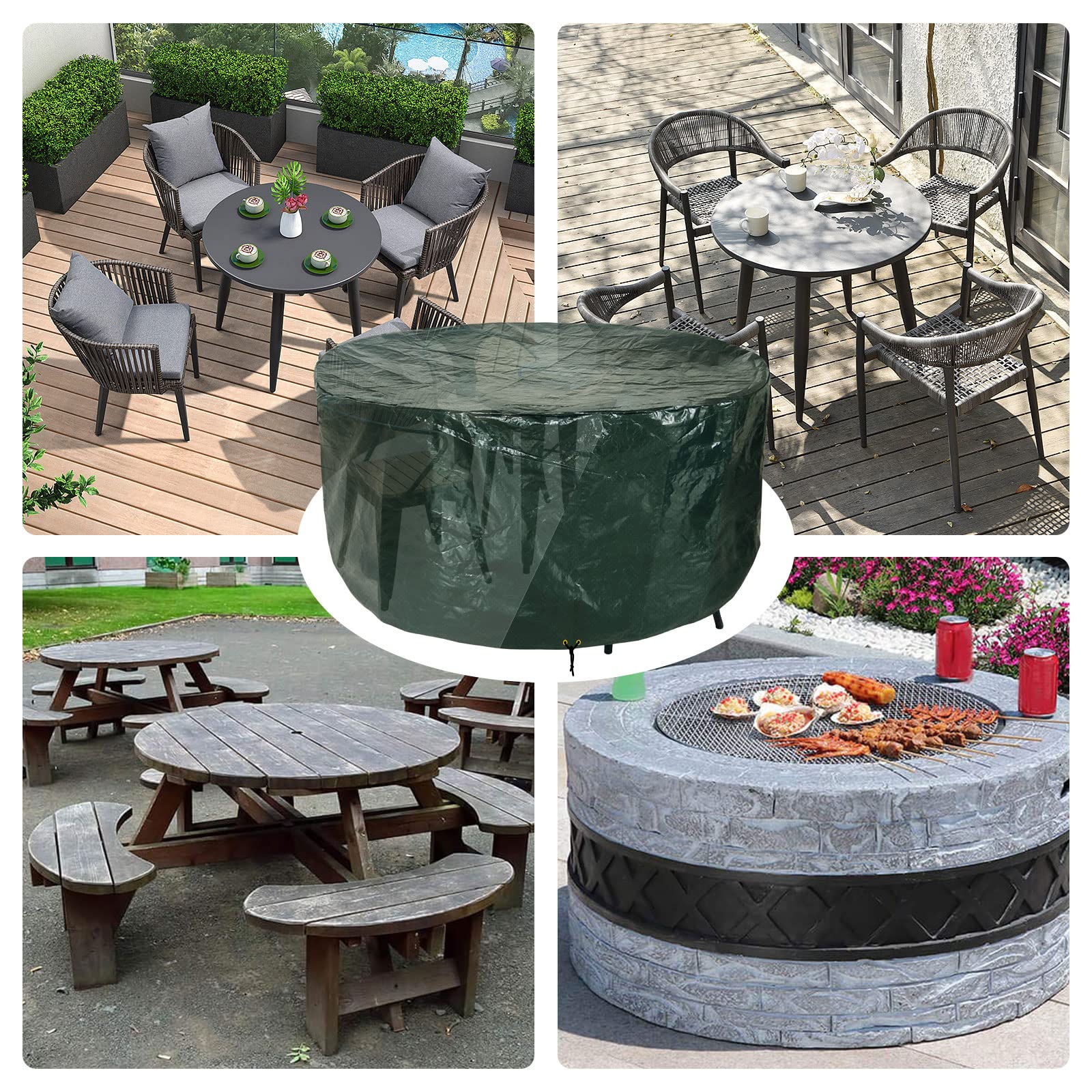 RICHIE Housses de protection pour meubles de jardin - Housse de table de jardin imperméable 190x80 cm - Housses de table extérieures pour meubles de jardin - Housses de jardin rondes respirantes en