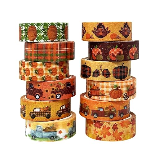 allydrew Cinta decorativa Washi para álbumes de recortes, papelería, diario, fabricación de tarjetas (12 rollos), diversión de calabaza