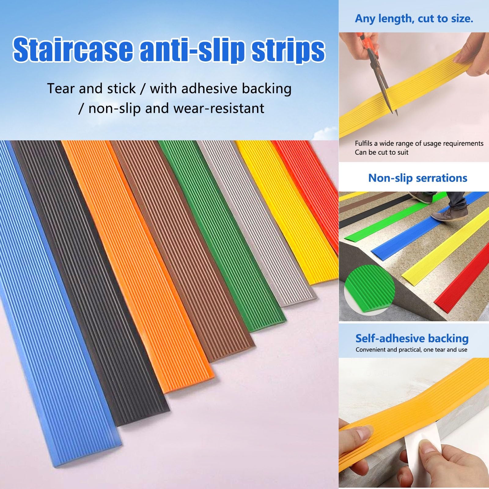Tira De Borde De Vinilo Autoadhesivo Antideslizante De 1 M Para Escalera, Borde De Escalera De Goma De PVC, Perfil De Borde De Escalera, Esquina De Goma Antideslizante For Escalera(Blue,10m/394in)