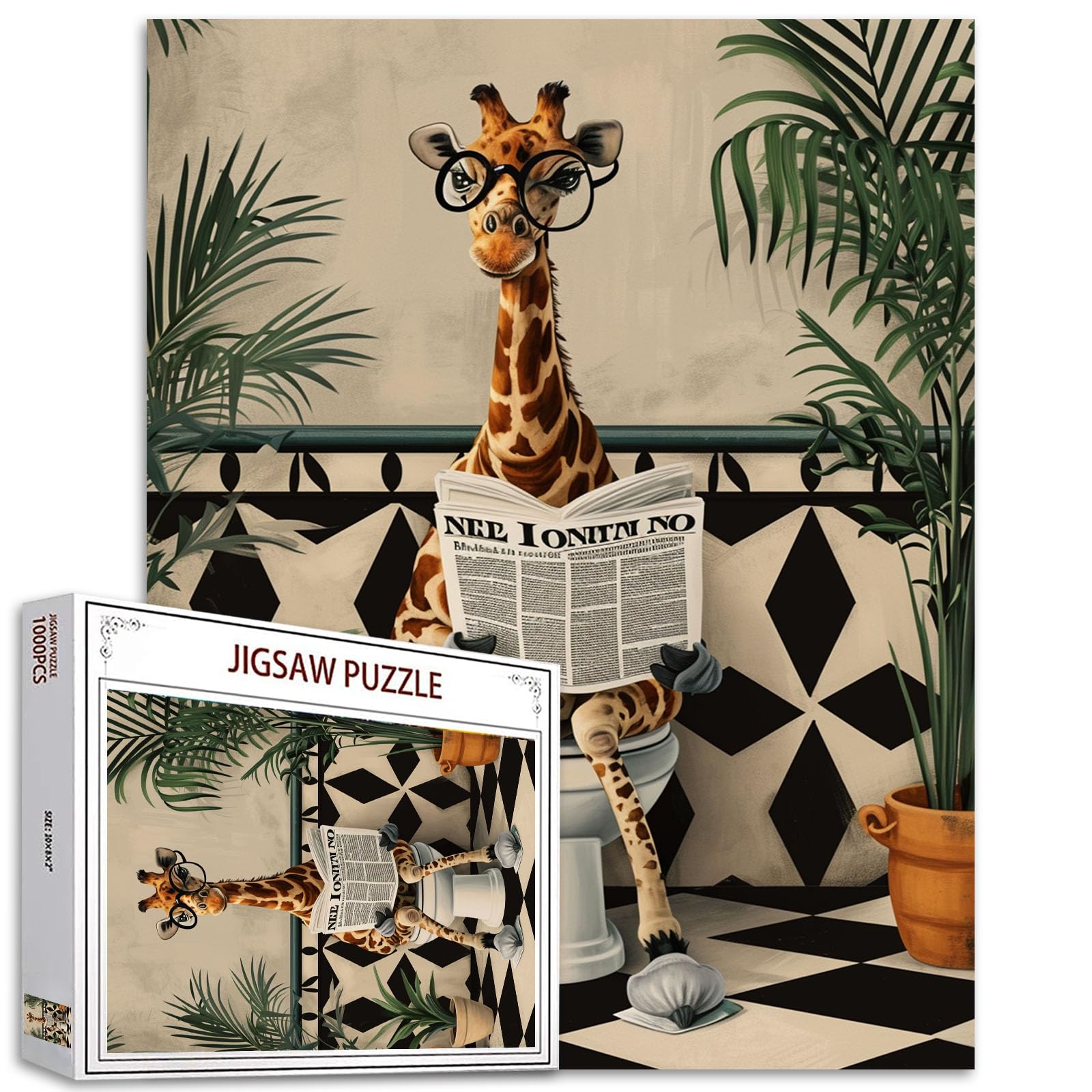 Tucocoo Cute Giraffe on the Toilet Jigsaw Puzzle 1000 Pieces for Adults Nordic Bath Art Home Decor Perfect Family Activity