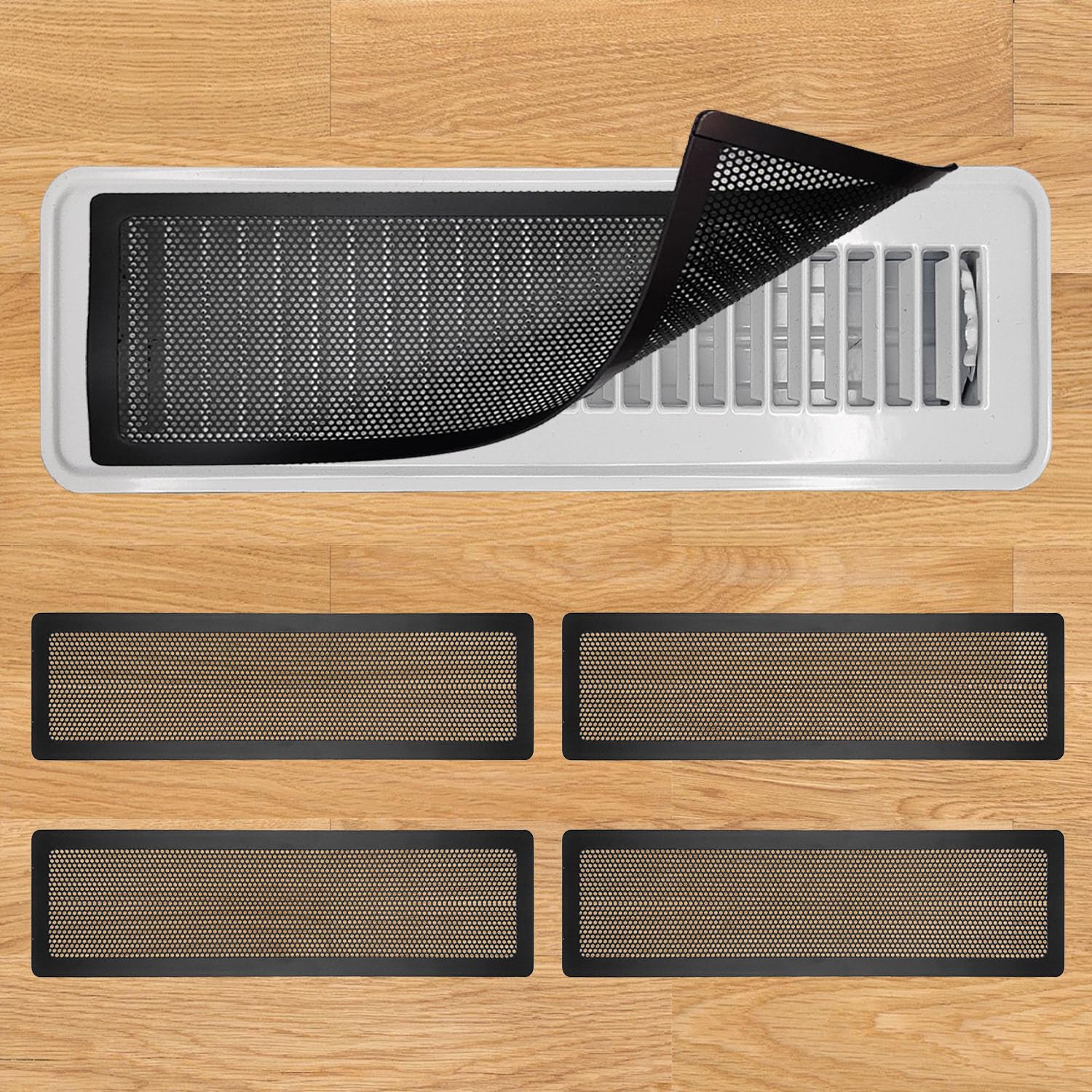 Bodenregister-Entlüftungsabdeckung, 5,1 x 25,4 cm, magnetische Lüftungsschlitz-Netzabdeckungen für Zuhause, Boden/Wand/Decke, Lüftungsschlitzfilter, schwarz (4 Packungen)