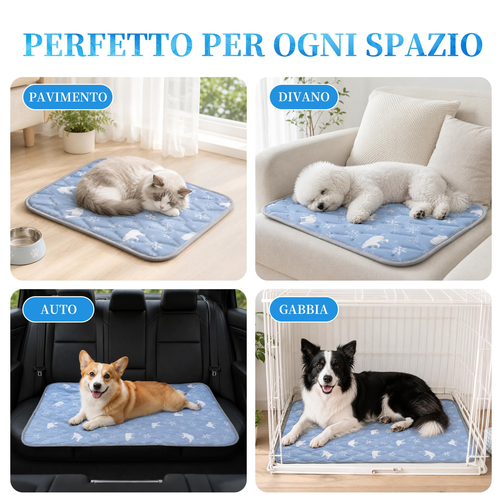 Angelpet Tappetino Rinfrescante per Cani 100x70cm, Q-MAX >0,5, Tappetino Senza Gel per Cani Medi & Gatti, Tessuto Fresco, Fondo Impermeabile, Tasca Laterale, Lavabile, per Pavimento & Divano, Blu
