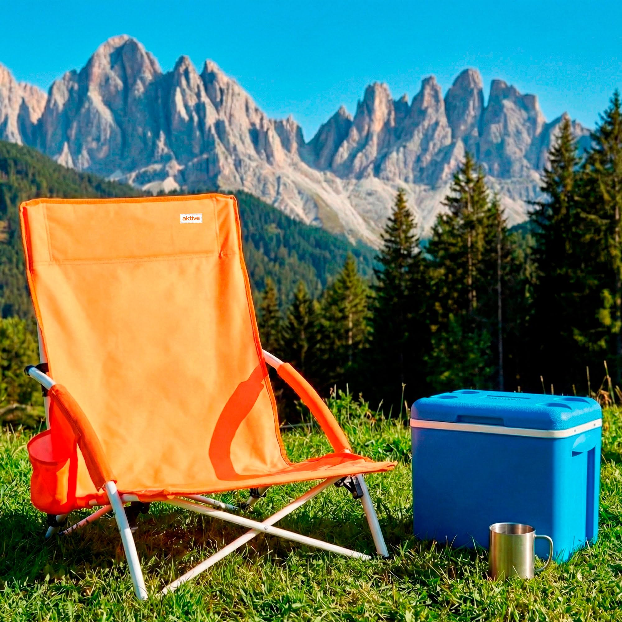 AKTIVE Silla de Playa Plegable Naranja con Bolsillo Lateral, Estructura de Acero, Ligera y fácil de Transportar, para Playa y Camping (62504)