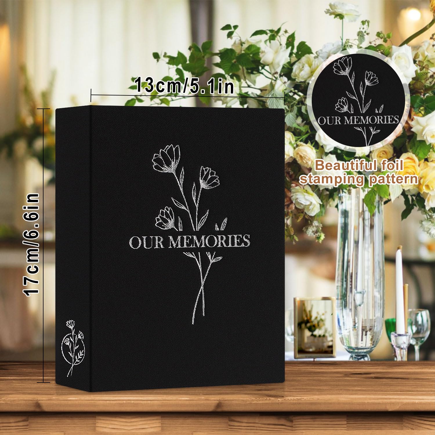 Lanpn Lino Album Fotografico 10x15 50 Tasche 2 Confezioni, OUR MEMORIES Piccolo Mini Biancheria Album Foto Portafoto Verticale Tascabile Tasca (Nero)