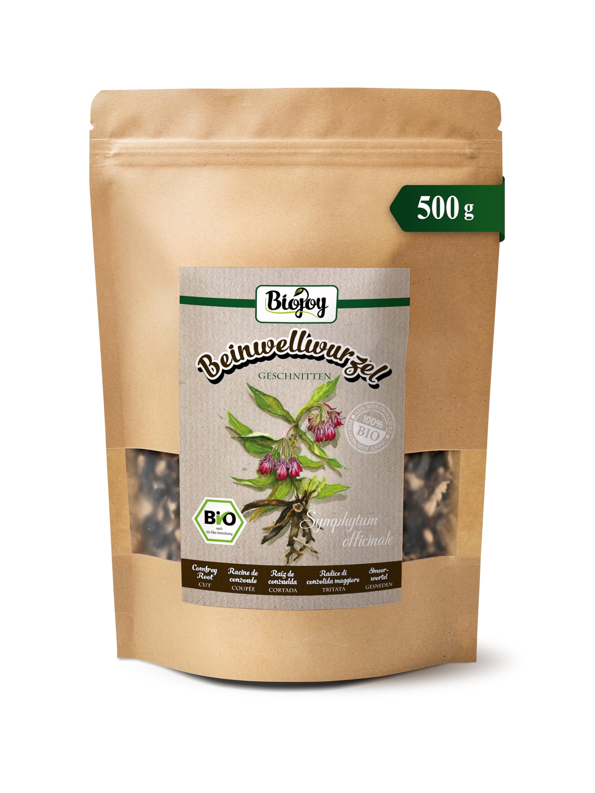 Biojoy BIO-Beinwellwurzel (500 g), getrocknet und geschnitten, Beinwell-Tee (Symphytum officinale)