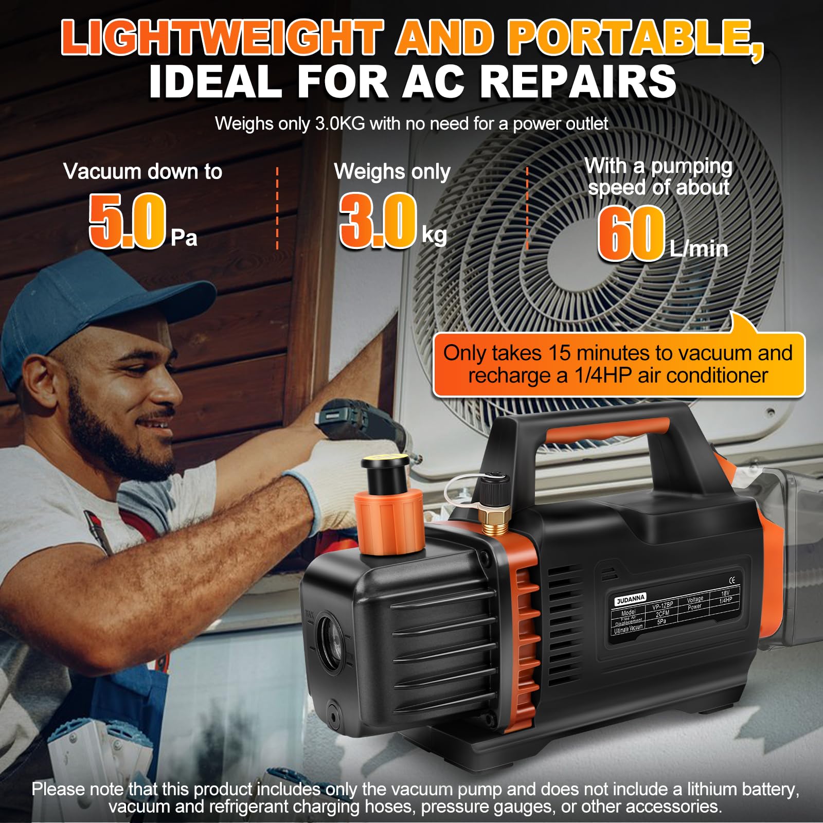 Akku-Vakuumpumpe für Makita 18V Akku, 150W 2CFM 1/4HP Unterdruckpumpe | Vakuumpumpe für Ultimatives Vakuum Kältemittel, Haushaltsklimatisierung, Kfz-Wartung, Vakuumverpackungen (ohne Akkus)