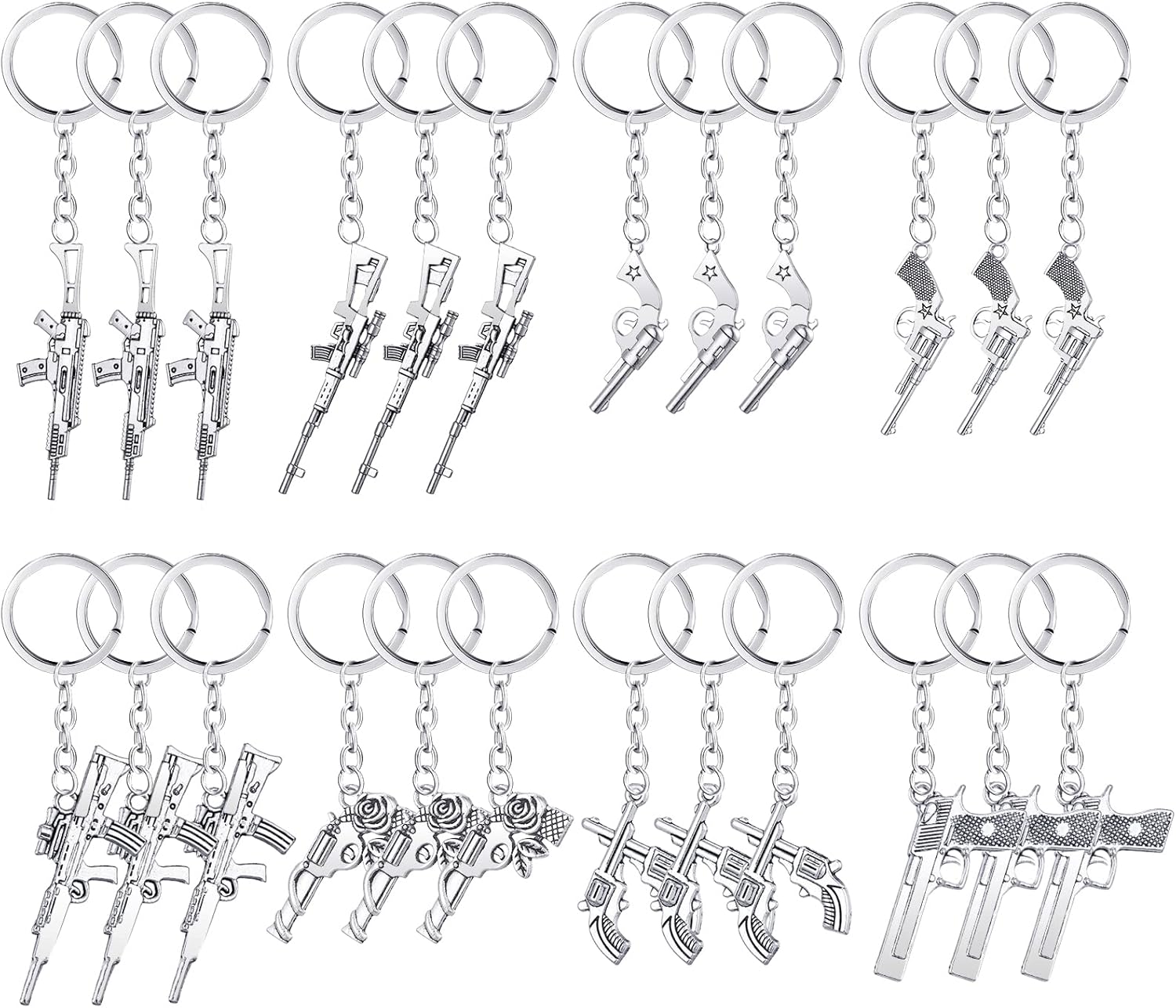 24 Pcs Gun Keychains for Men Mini Gun Model Keychain Cool Keychains Key