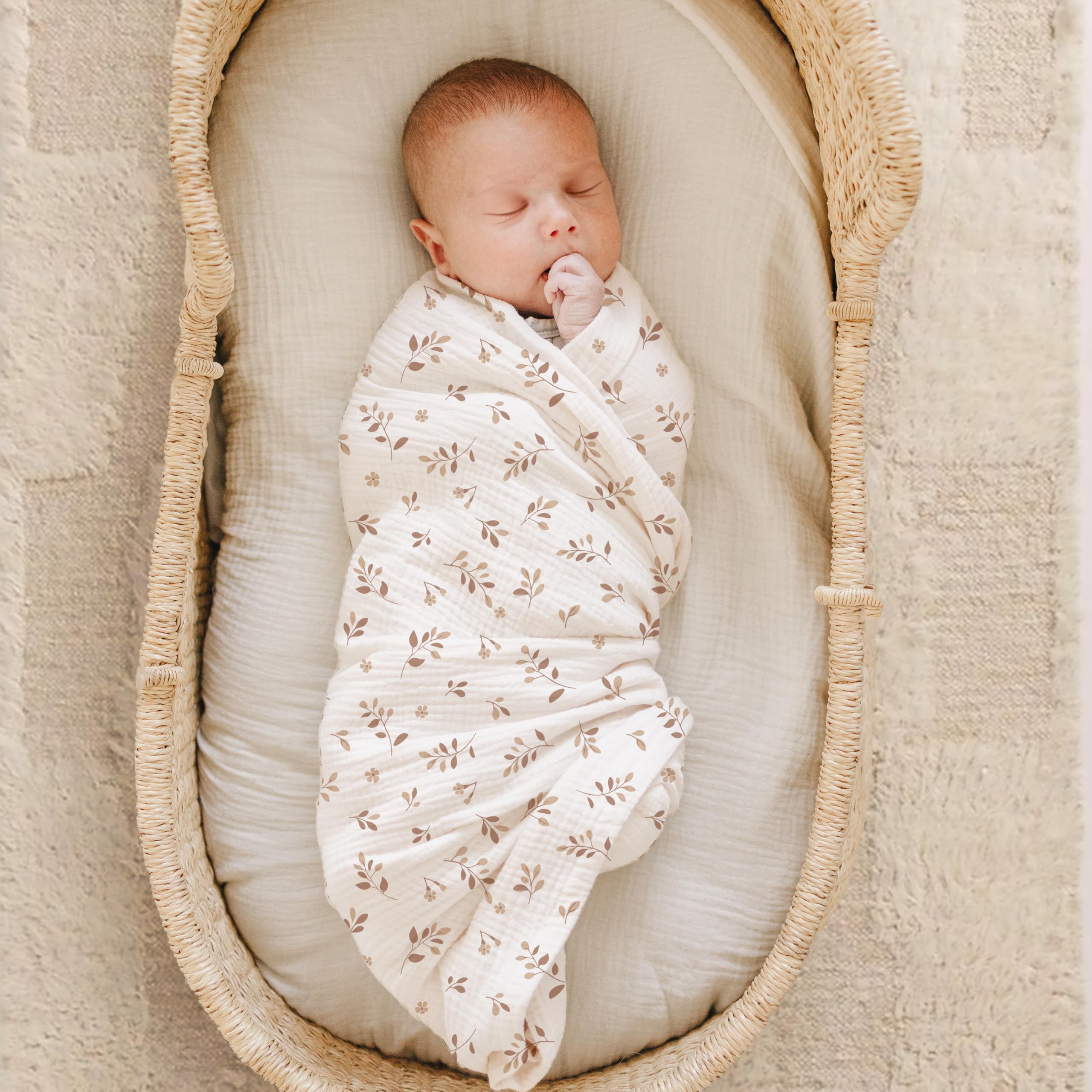 Konssy Mantas de muselina para niñas y niños, paquete de 2 mantas grandes para bebés de 47 x 47 pulgadas, suaves, transpirables, unisex (sol rosa, hoja caqui)