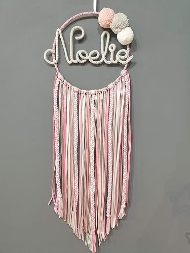 Attrape Reve Prenom Personnalisable En Tricotin Hauteur 90 Cm Environ Gris Rose Et Blanc Amazon Fr Produits Handmade