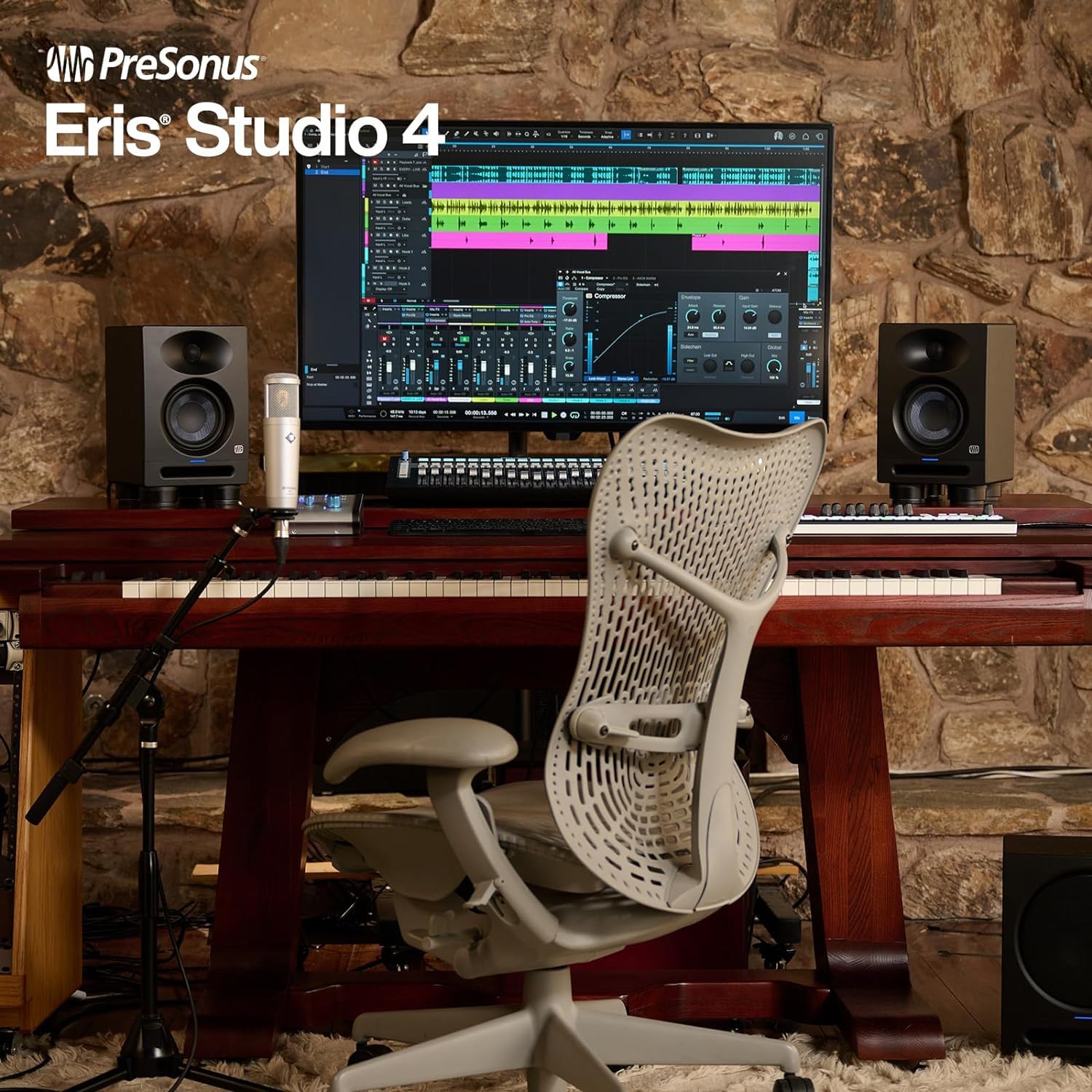 PreSonus Eris Studio 5 Aktive Monitor-Box Lautsprecher 1 Paar + keepdrum Boxenständer
