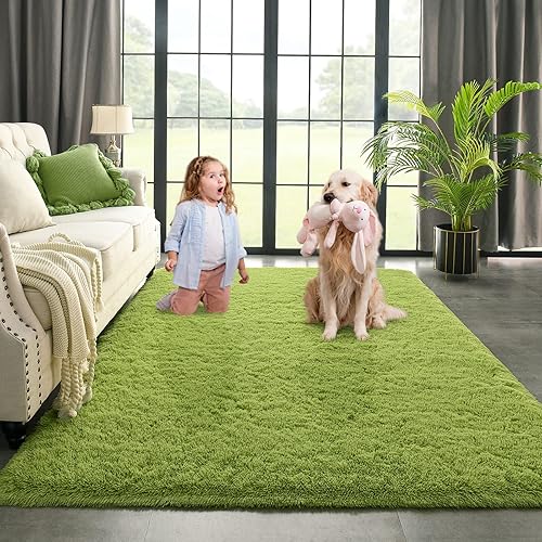 Kimicole - Alfombra de área verde para dormitorio, sala de estar, decoración del hogar, 5 x 8 pulgadas, bonita alfombra esponjosa para apartamentos,