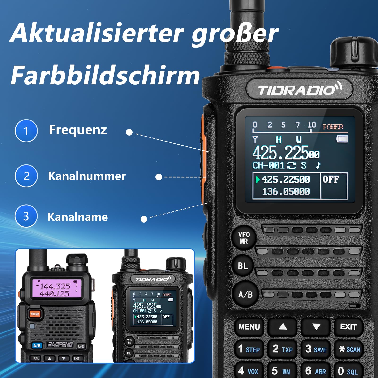 TIDRADIO TD-H8 10W Funkgerät mit Bluetooth-Programmierung Walkie-Talkie mit 2500mAh Akku, Funkgeräte 10 km reichweite Set für Outdoor, Notfall & Camping – 1 Stück