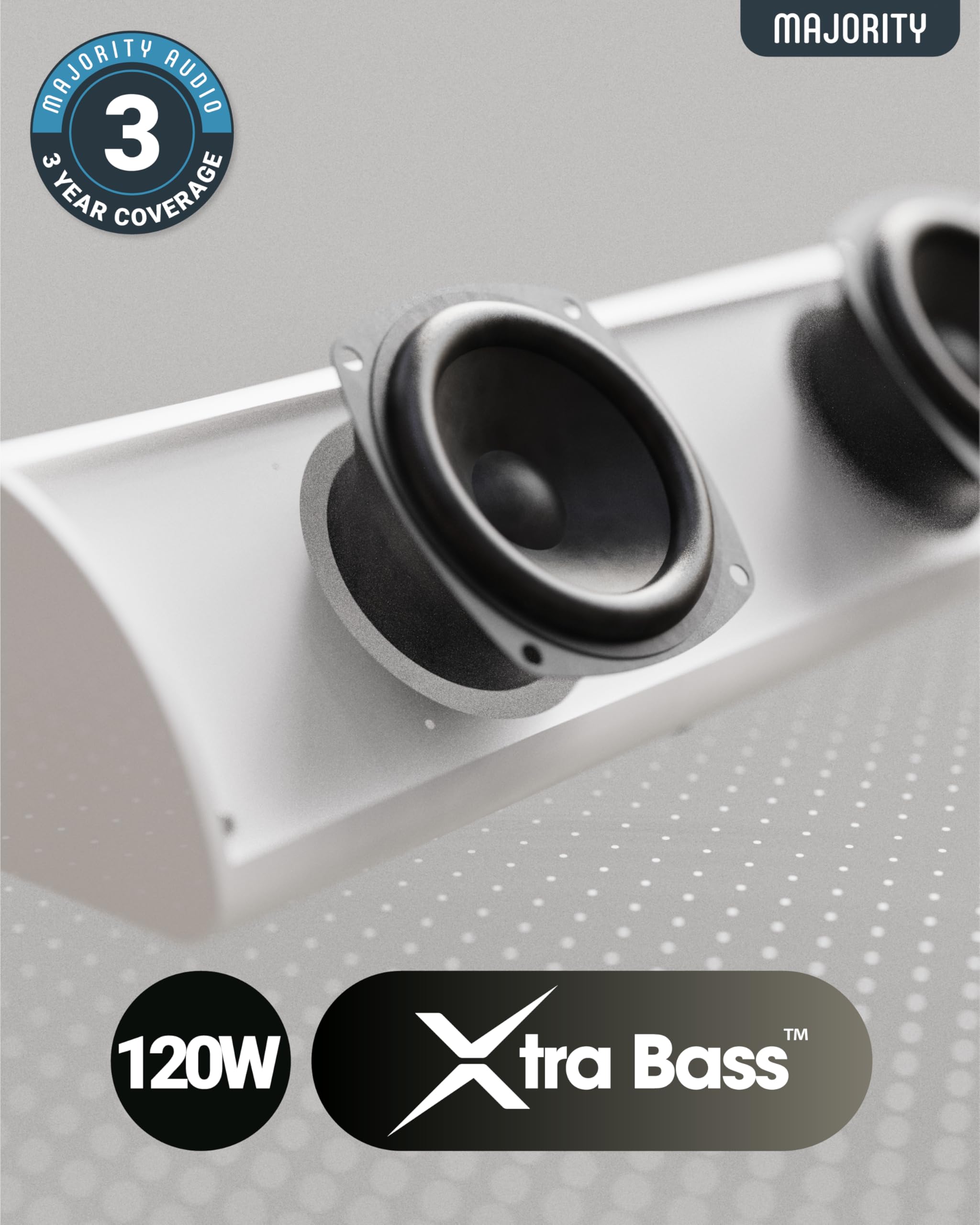 MAJORITY Snowdon Barre de son Bluetooth pour TV | Caisson de basses intégré | Son 2.1 canaux 120 W | Connexion RCA, optique et AUX | Montage mural | 81 cm | Télécommande incluse (blanc)