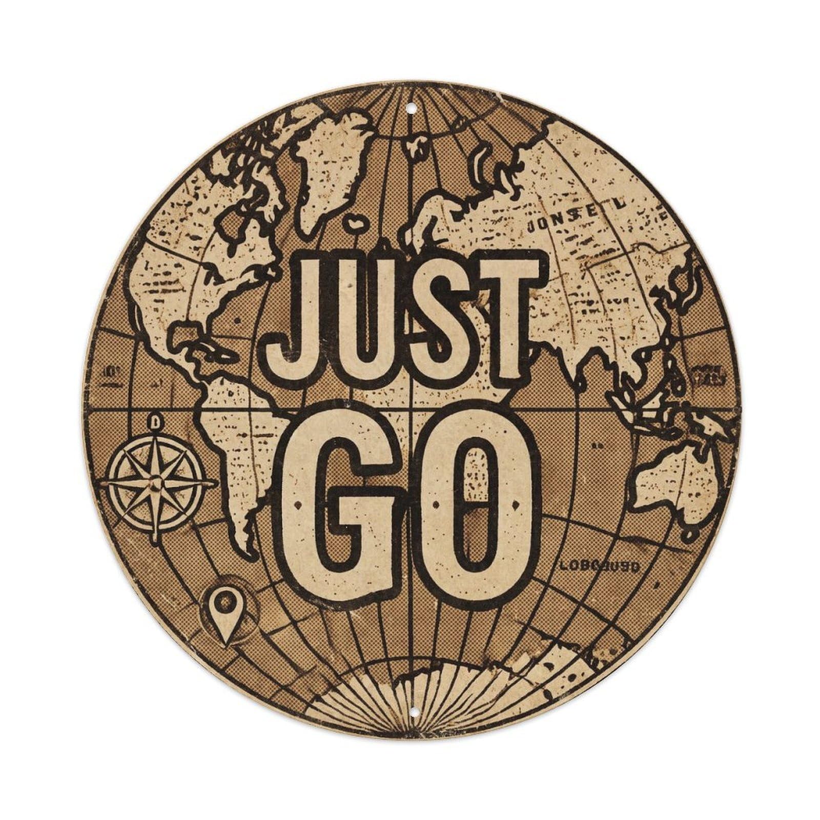 Este 8X8inch Style Vintage World Map With Compass Just Go Roadway Metal Tin Sign