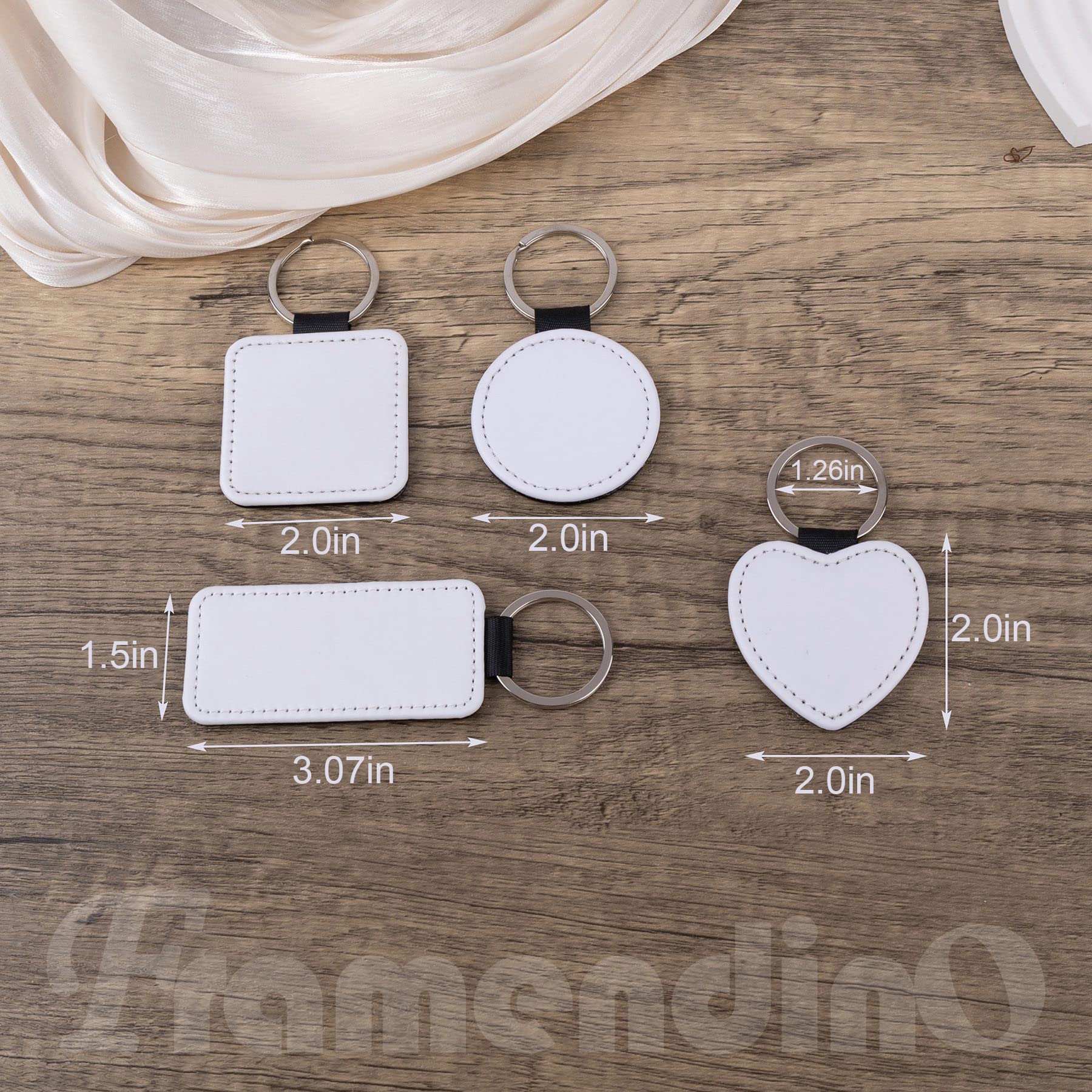 Framendino, 8 Pack Sublimation Blanks Keychain PU Leather Heat Transfer Key Rings Heart Round Square Rectangle Chains for DIY Craft