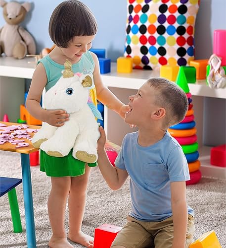 Miniatura 6 de DolliBu Peluche de unicornio blanco y dorado, para niños y adultos, regalo de unicornio arcoíris abrazable, lindos animales de peluche para niños