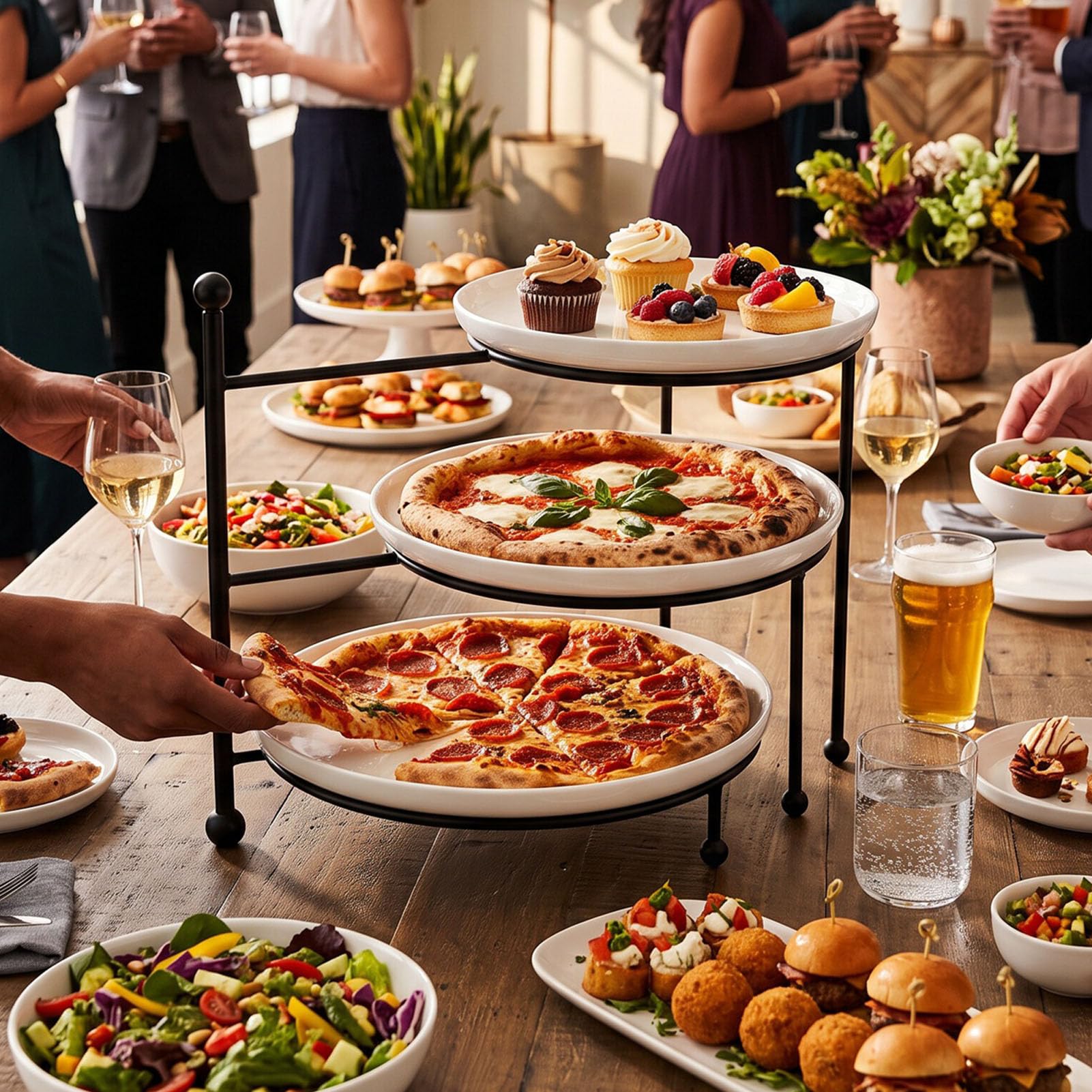 Luocute Support à Pizza à Trois Niveaux, Présentoir Réglable en Métal Noir
