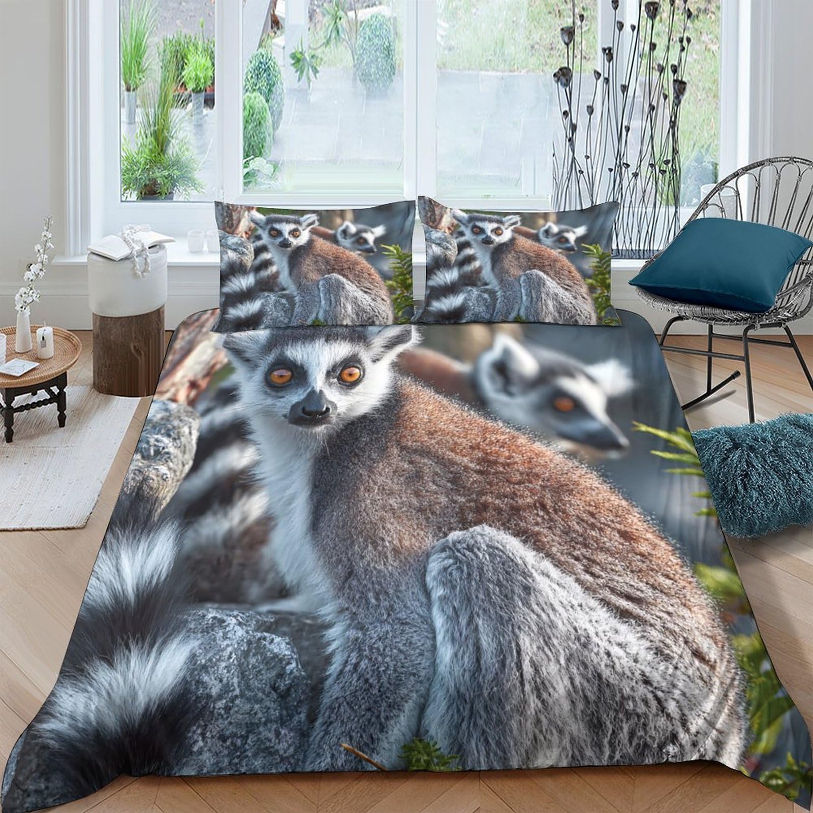 Ctjqhvkz Style-4 3D Printed Lemur Forest Fitted Sheet Microfiber Soft Breathable Wildlife Bed Cover For Bedroom Guest Room Mattress Protection Single（135X200cm）