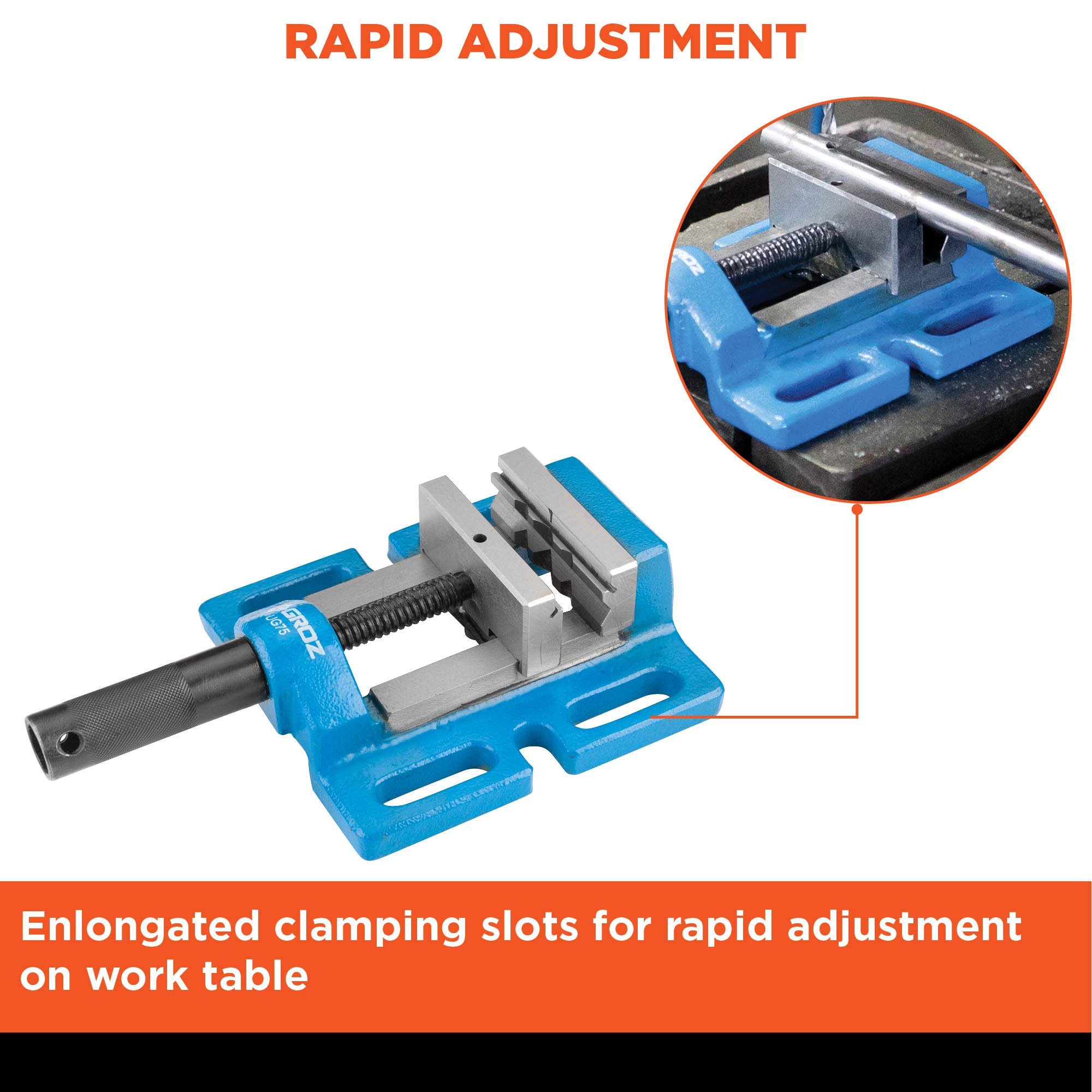 GROZ Drill Press Vice with 3 Mounting Options| Ideal for use with Drill Stands, Bench Drills & Drill Presses| All Axes Drilling| Jaw Width: 100 mm |Jaw Opening: 88 mm| Jaw Depth: 30 mm| DPV/UG/3/100 2