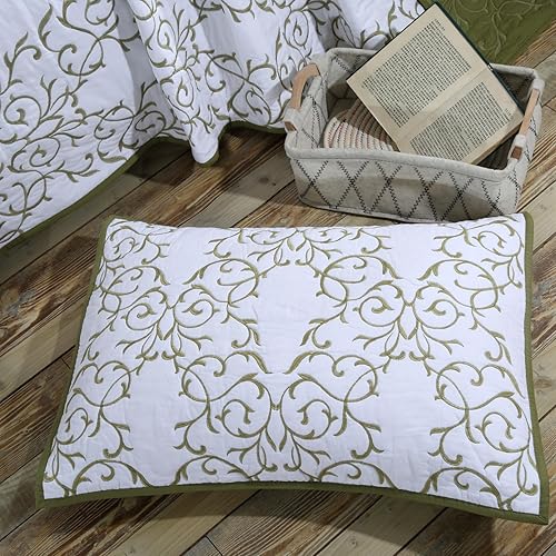 Miniatura 6 de BQF Colchas bordadas verdes de 3 piezas, tamaño King, 1 edredón y 2 fundas de almohada, juego de ropa de cama de algodón tamaño King, colchas de