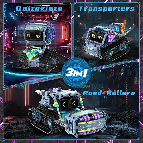 Miniatura 3 de Kit de construcción de robot STEM 3 en 1, juguetes robóticos controlados por aplicación, juego de bloques de construcción robóticos con ojos LED y