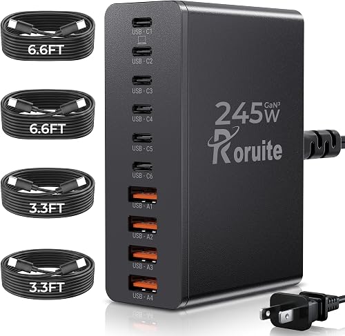 Roruite 245W GaN Charger 10 Port USB C