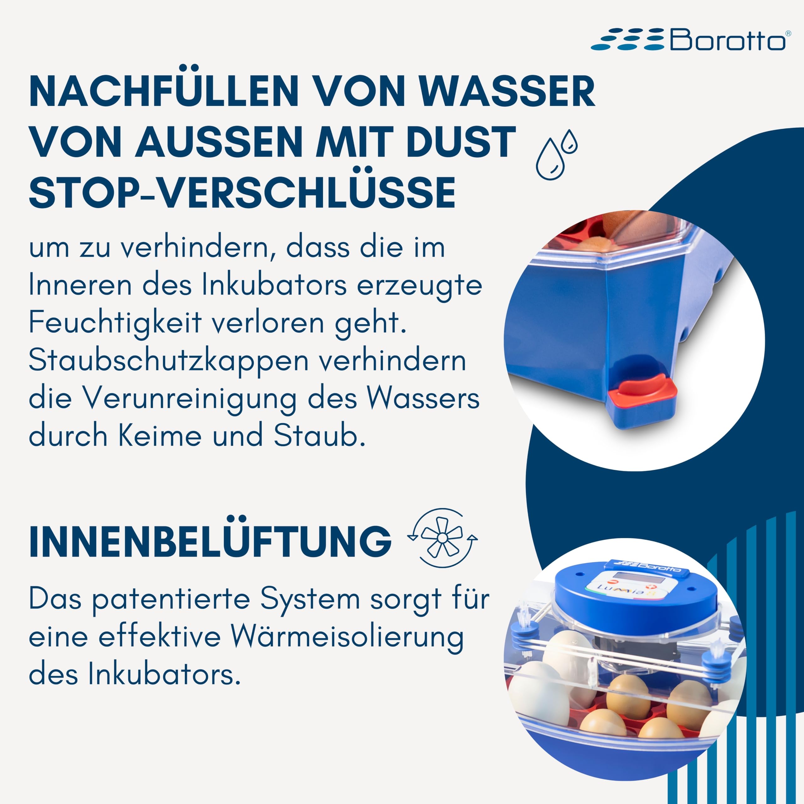 Borotto Lumia 8 | Brutautomat Vollautomatisch, Inkubator für 8 Eier oder 32 Kleine Eier mit Automatischem Eierwendemechanismus und Temperaturregelung | Hergestellt in Italien