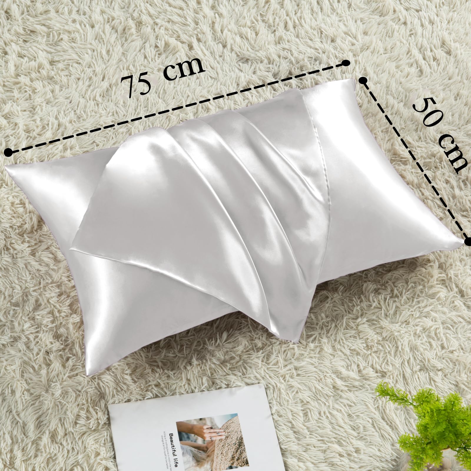 Vielit 2 Pack Satin Pillowcase for Hair and Skin Cooling,Soft as Silk Pillowcase for Hair and Skin,Easier Care than Silk Pillow Case White Ivory 50x75cm Gifts for Women Envelope & 2 Scrunchies - Image 4