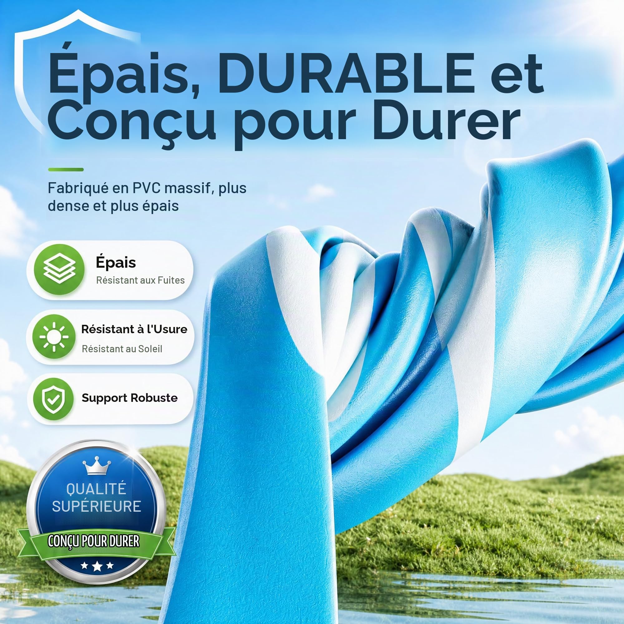 Toboggan Gonflable de Piscine, Toboggan Aquatique Hors Sol en PVC, Famille et Enfants, Jouet de Jeu avec gonflage Rapide pour Jardin, 72 × 33 × 33 Pouces