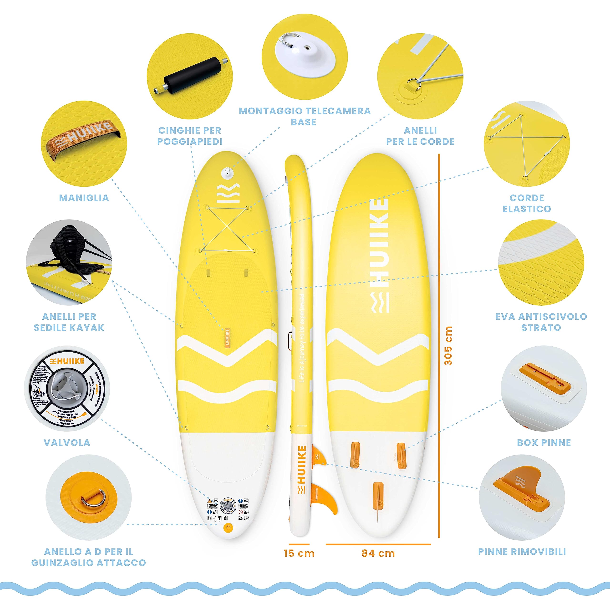 Tavola Sup Gonfiabile Adulti con Accessori Premium - HUIIKE | Stand Up Paddle Board Gonfiabile con Grande Stabilità | Tavola da Sup | Tavole Gonfiabili 2 Posti