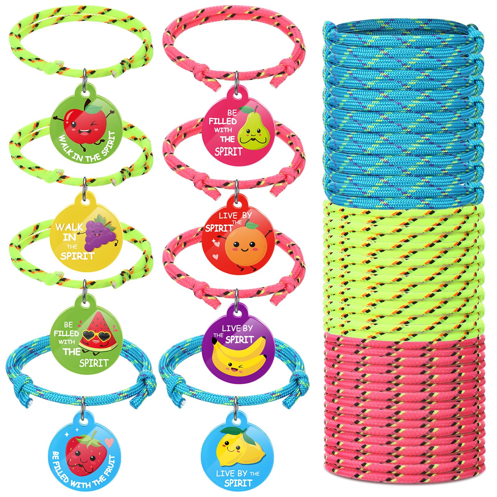 Quelay 24 Set Fruit of The Spirit Gifts Bulk Christian Rope Friendship Bracelets Adjustable Bible Verse Bracelets Fruit of The Spirit Jewelry for VBS Church Party Favors