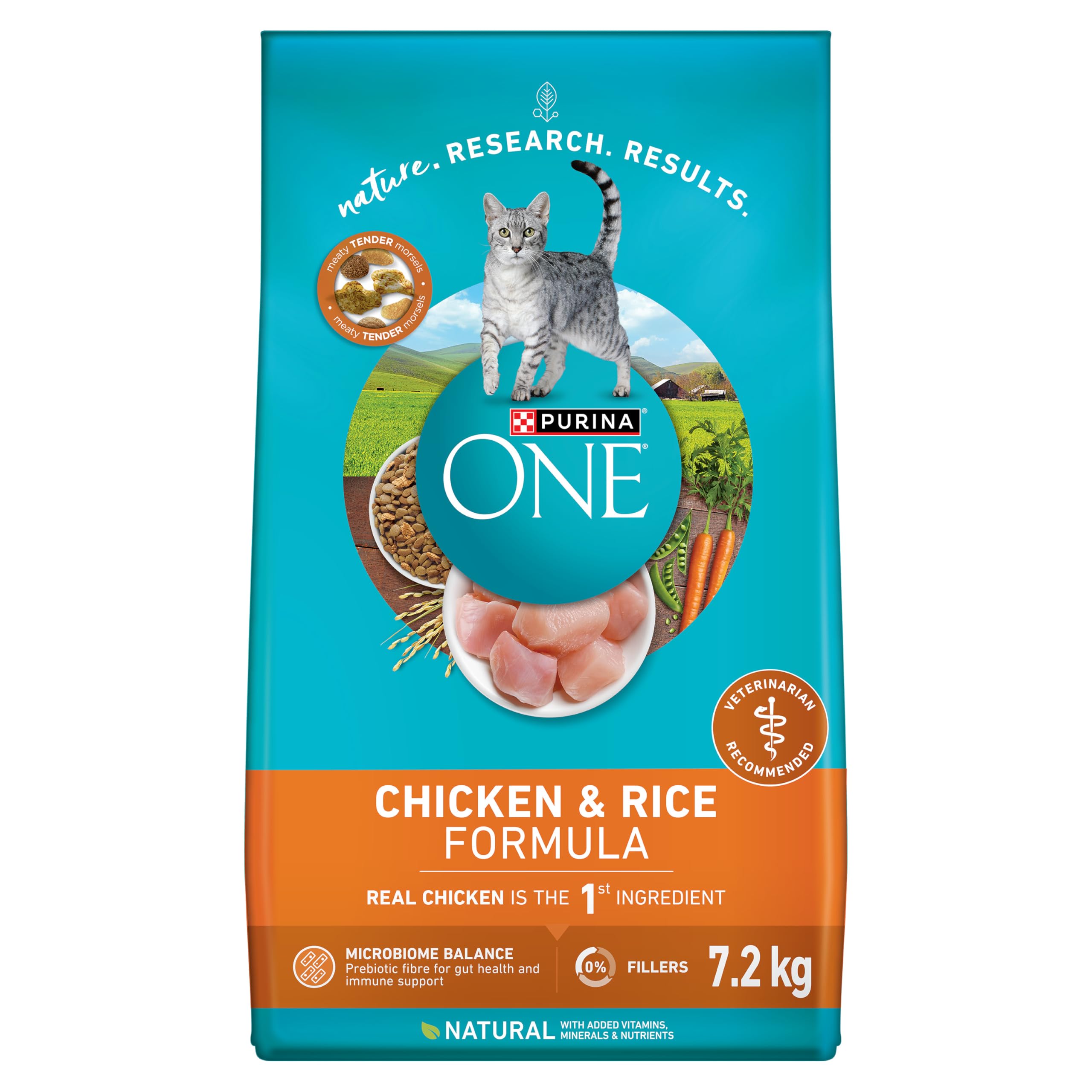 Purina ONE Dry Cat Food, Chicken & Rice Formula - 7.2 kg Bag image 1