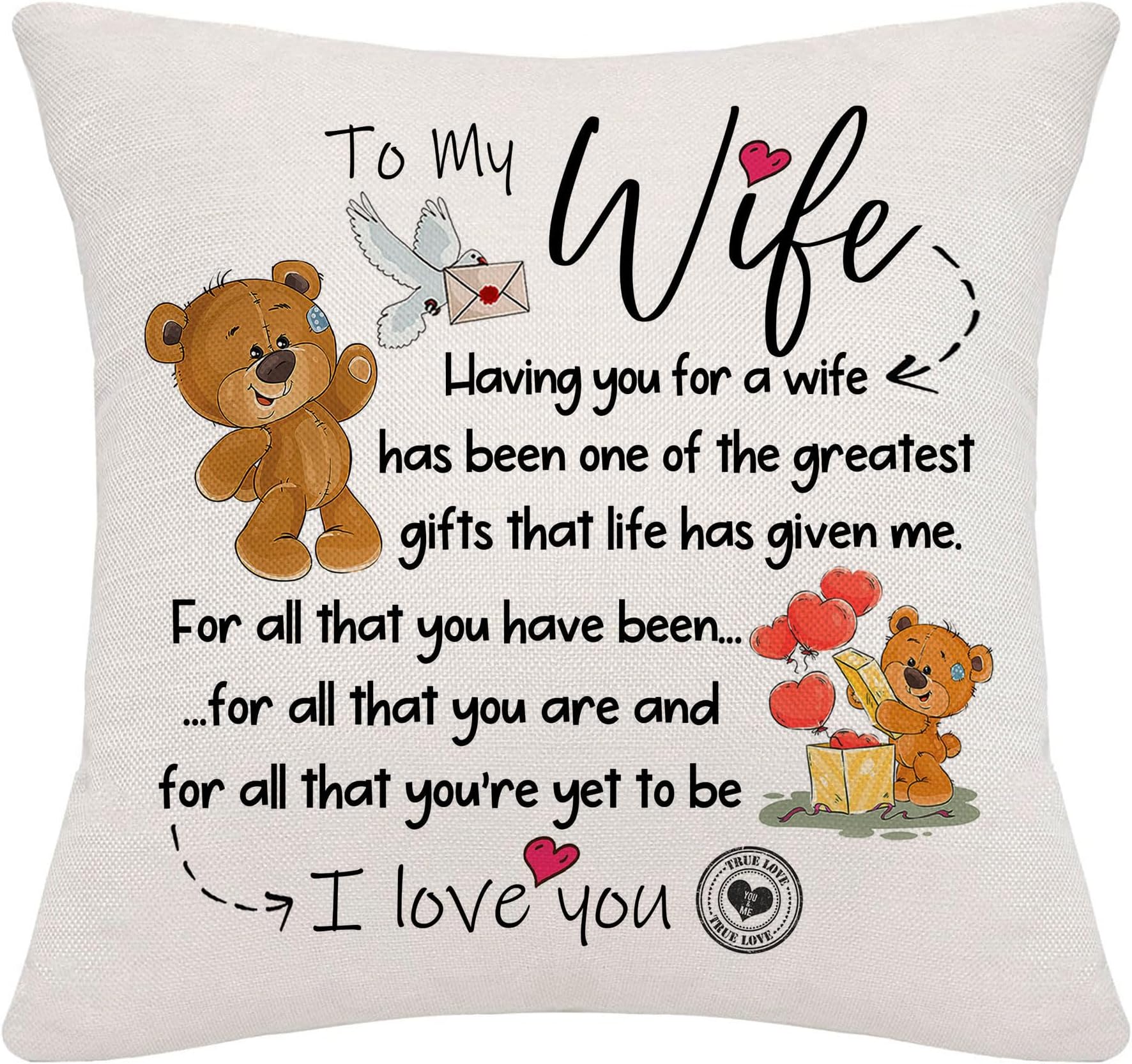 Hardeson To My Wife Birthday Gifts, Anniversary Cushion Covers Gifts for Her, Home Decor Linen Pillowcases Throw Pillow Cover, Valentines Day Presents for Wife from Husband