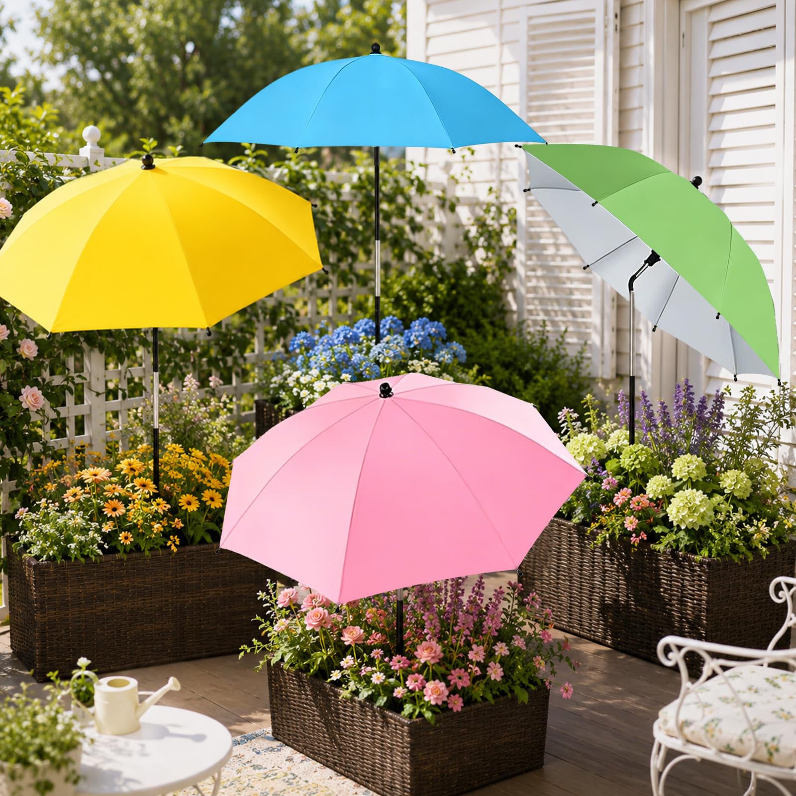 KEAGAN 4 Stück Pflanzenschirme Für Außenpflanzen | Pflanzenschutz für Blumenbeete, Topfpflanzen – UV-Schutz Pflanzen Sonnenschirm mit Schirmständer, Neigbar Gartenschirm