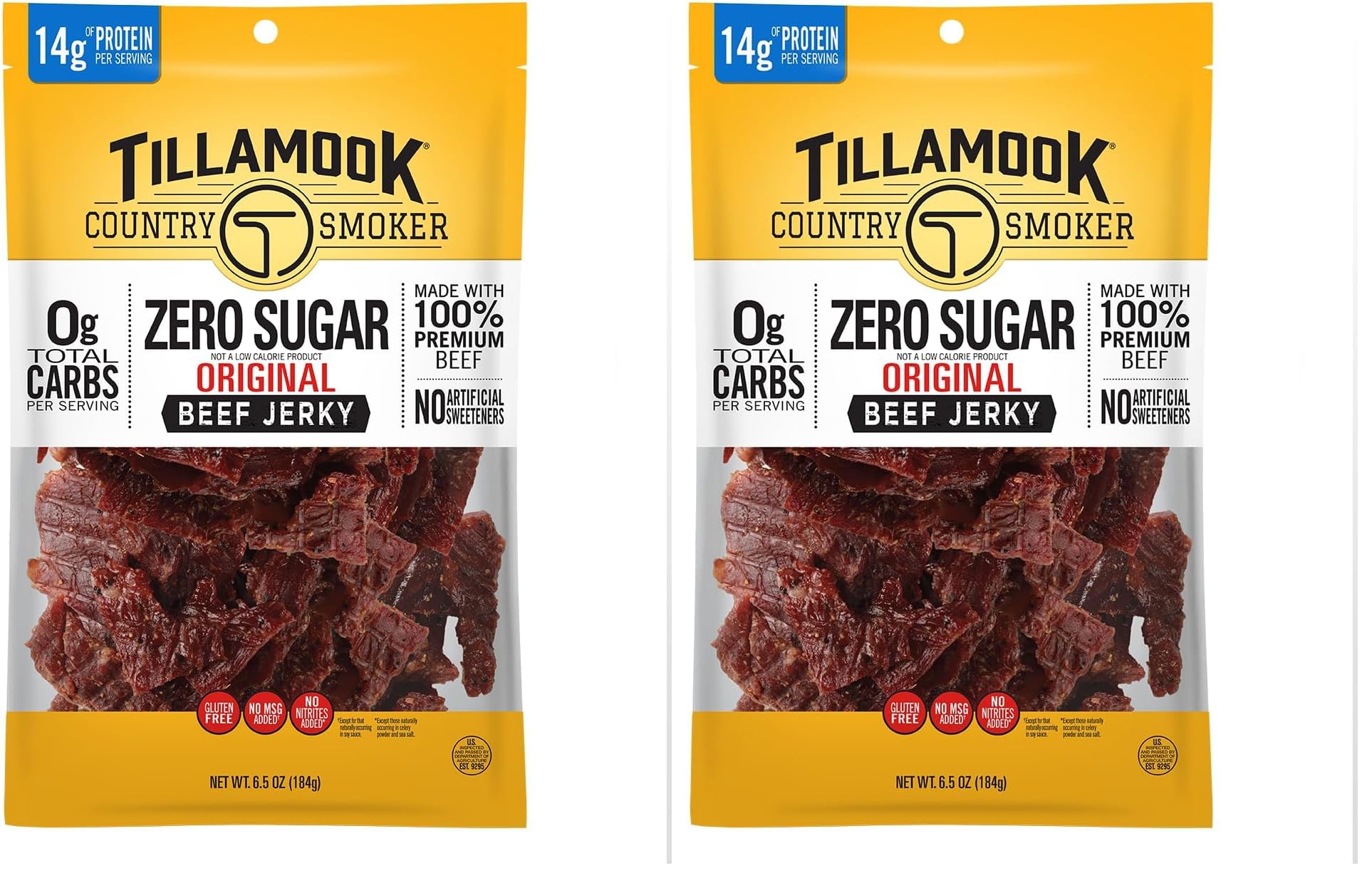 Tillamook Country Smoker Keto Friendly Zero Sugar Beef Jerky, Original, 6.5 Ounce (Pack of 2)