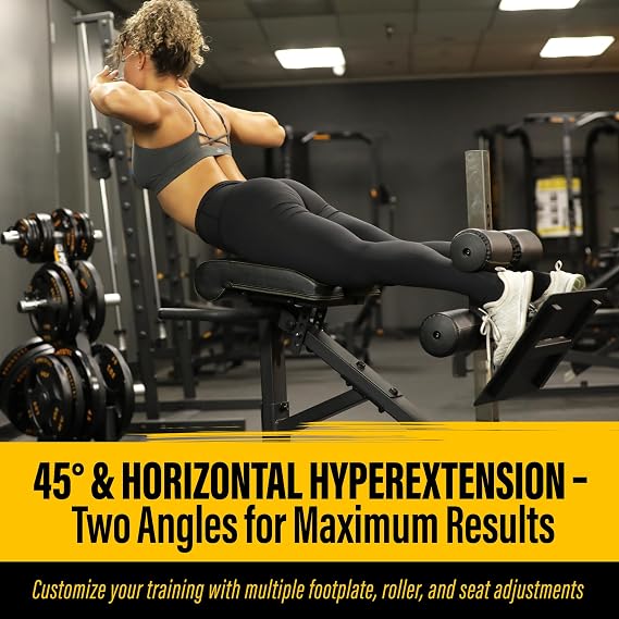 PowerTec Fitness Dual Hyperextension - Crunch Exercise Bench for Home Gym, Black - Multipurpose Back Extension Machine to Strengthen Core, Back, Glutes, Abs - Premium Strength Training Equipment